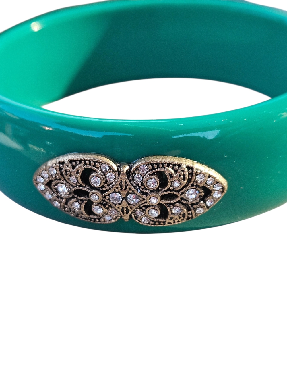Premier Designs Jewelry Green Acrylic Crystals Chunky Gold BANGLE Bracelet - Picture 3 of 4